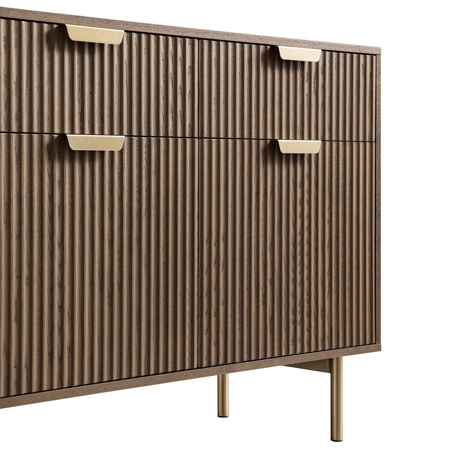 Armoire Richmond striée à 2 portes avec tiroirs, frêne foncé
