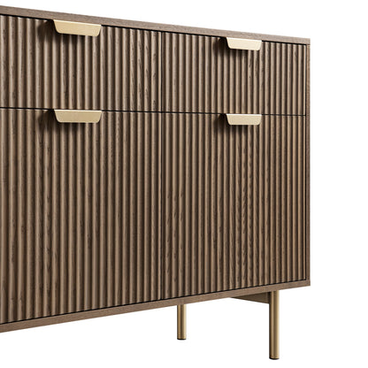 Armoire Richmond striée à 2 portes avec tiroirs, frêne foncé