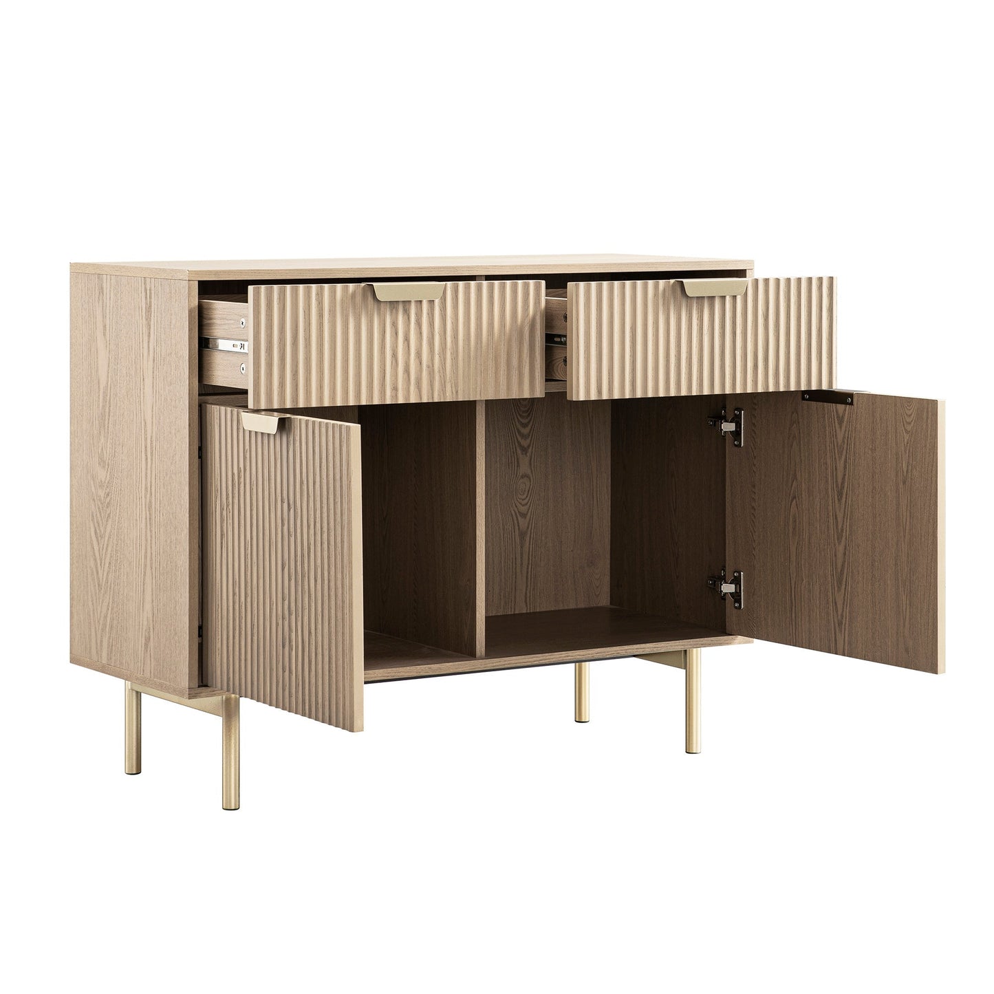 Armoire striée Richmond à 2 portes et tiroirs, frêne clair