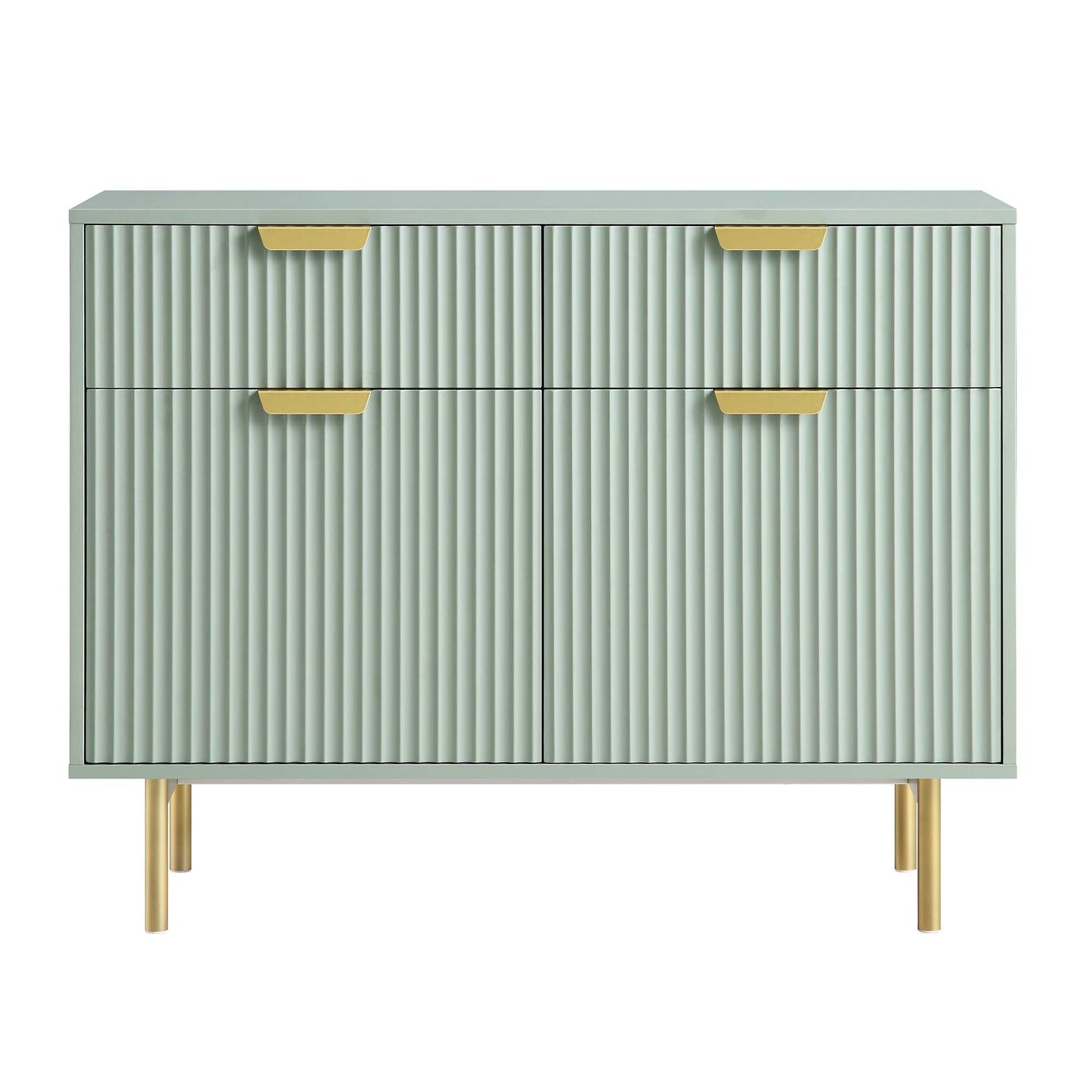 Armoire Richmond striée à 2 portes avec tiroirs, vert sauge mat