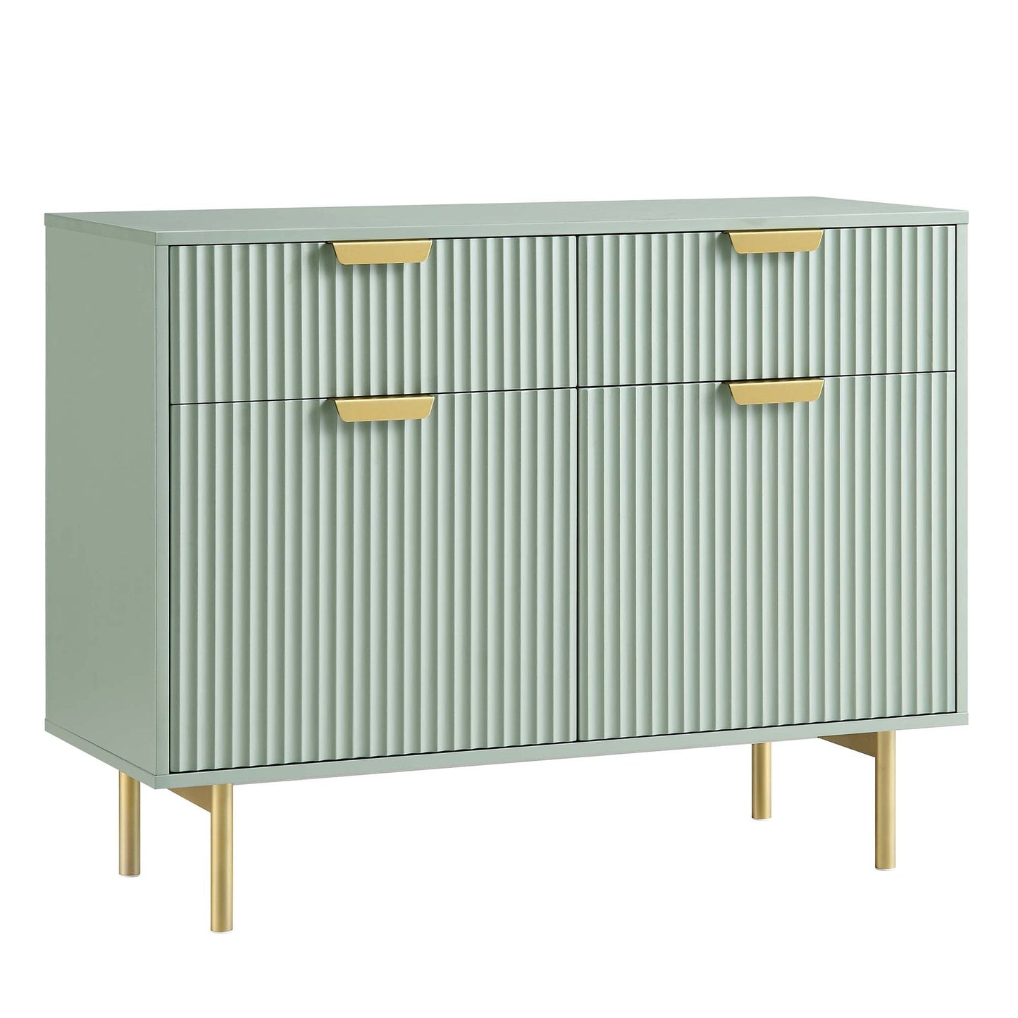 Armoire Richmond striée à 2 portes avec tiroirs, vert sauge mat