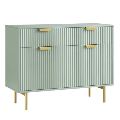 Armoire Richmond striée à 2 portes avec tiroirs, vert sauge mat