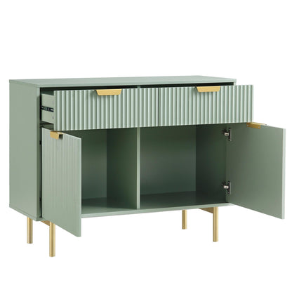 Armoire Richmond striée à 2 portes avec tiroirs, vert sauge mat