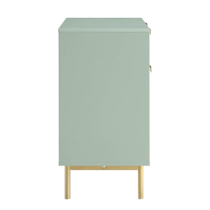 Armoire Richmond striée à 2 portes avec tiroirs, vert sauge mat