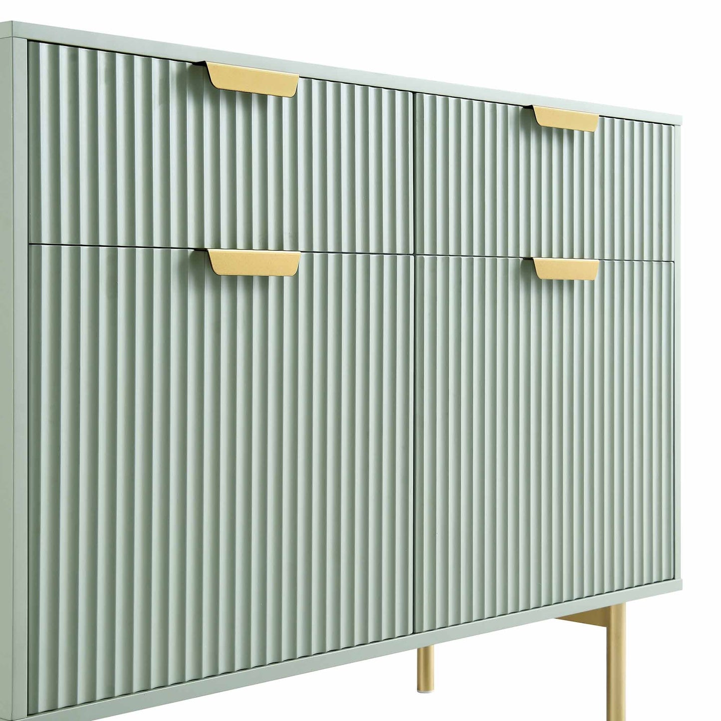 Armoire Richmond striée à 2 portes avec tiroirs, vert sauge mat