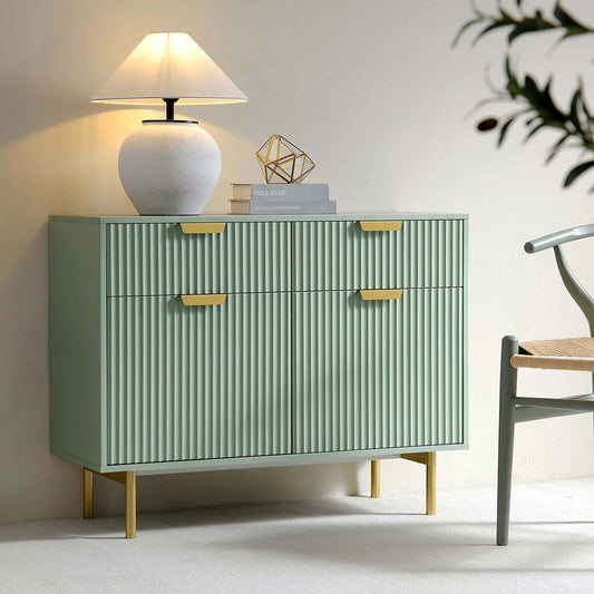 Armoire Richmond striée à 2 portes avec tiroirs, vert sauge mat