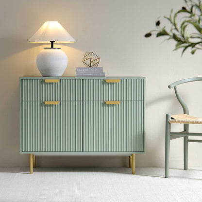 Armoire Richmond striée à 2 portes avec tiroirs, vert sauge mat