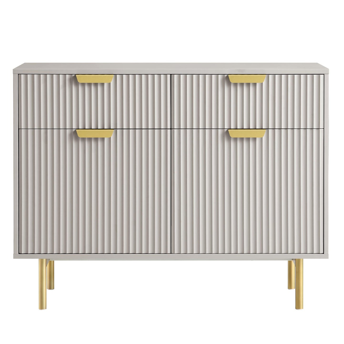 Armoire Richmond striée à 2 portes avec tiroirs, taupe mat