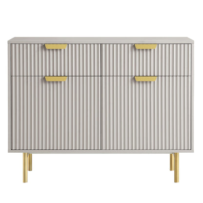 Armoire Richmond striée à 2 portes avec tiroirs, taupe mat