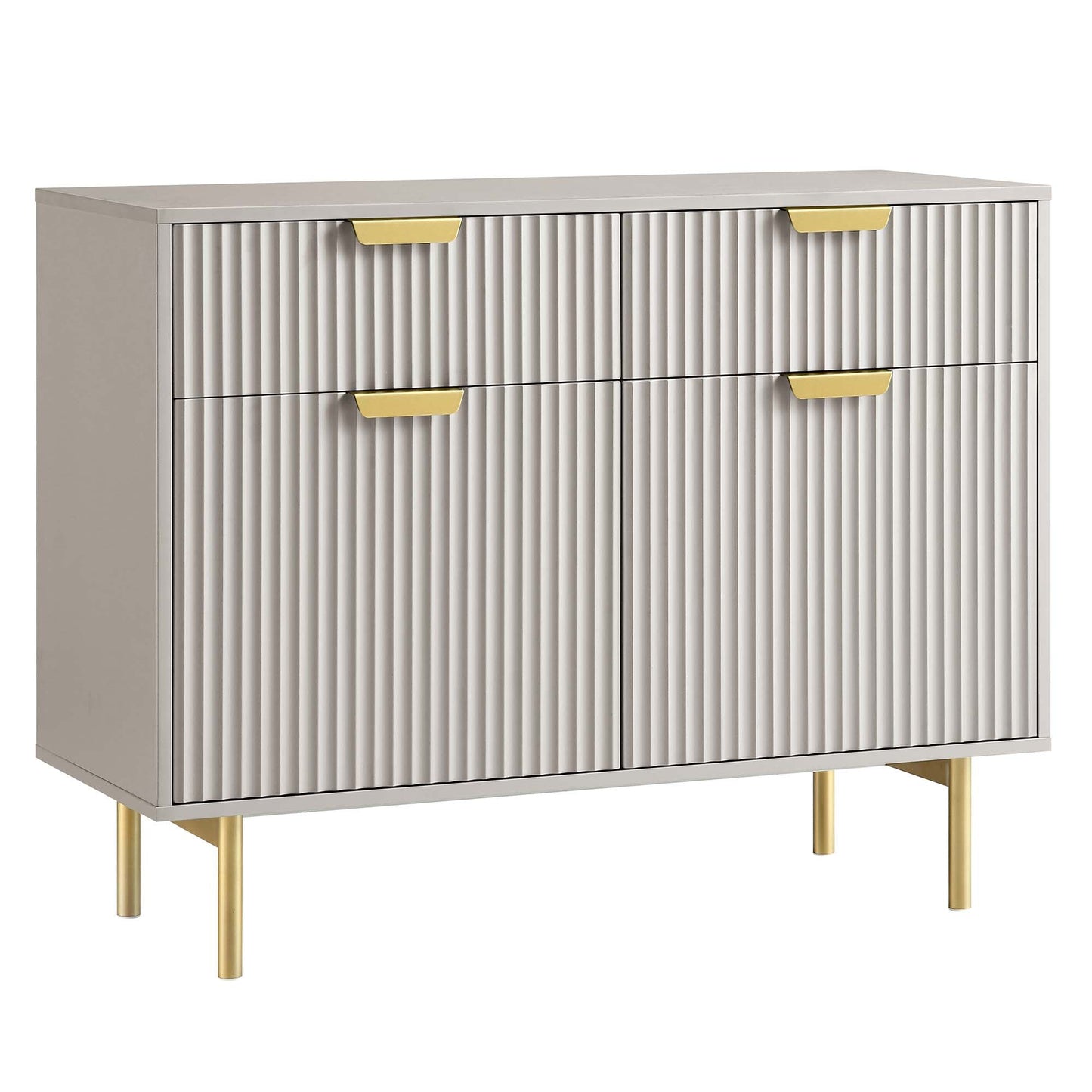 Armoire Richmond striée à 2 portes avec tiroirs, taupe mat