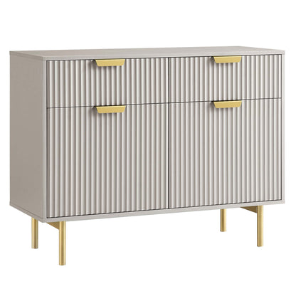 Armoire Richmond striée à 2 portes avec tiroirs, taupe mat