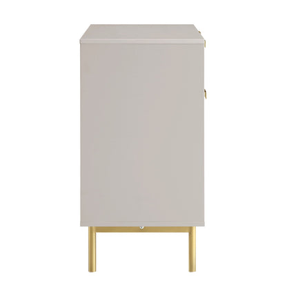 Armoire Richmond striée à 2 portes avec tiroirs, taupe mat