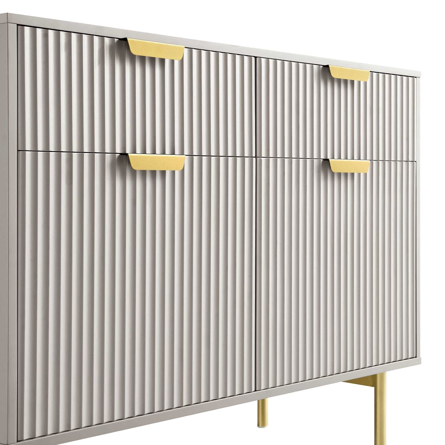 Armoire Richmond striée à 2 portes avec tiroirs, taupe mat