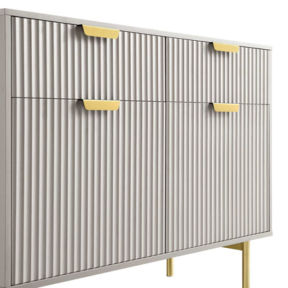 Armoire Richmond striée à 2 portes avec tiroirs, taupe mat
