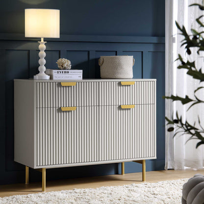 Armoire Richmond striée à 2 portes avec tiroirs, taupe mat