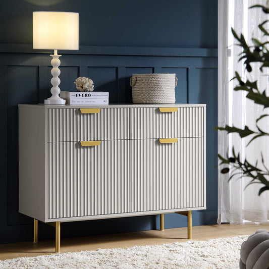 Armoire Richmond striée à 2 portes avec tiroirs, taupe mat