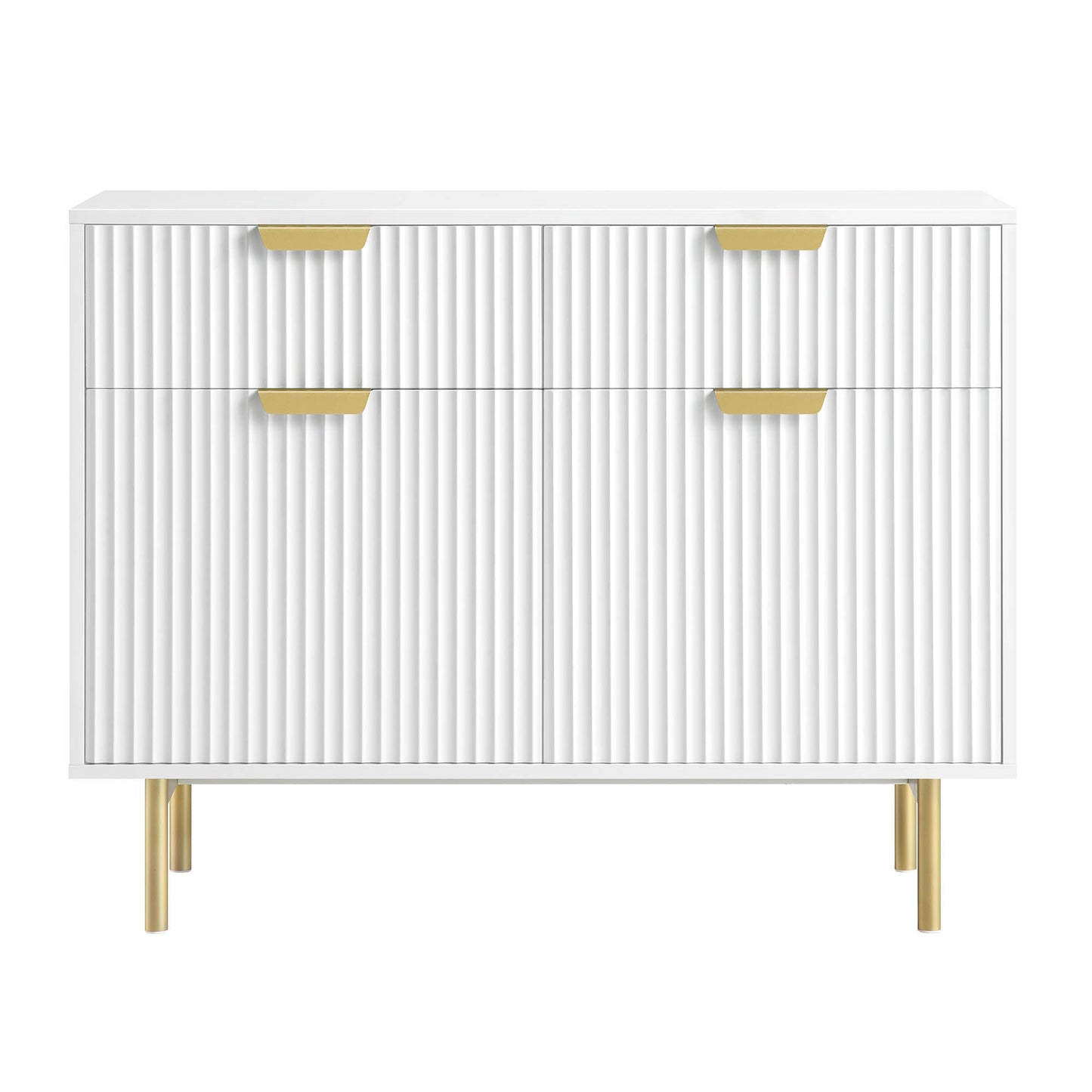 Armoire Richmond striée à 2 portes avec tiroirs, blanc mat