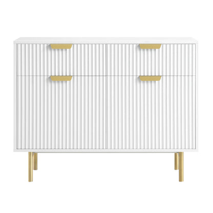 Armoire Richmond striée à 2 portes avec tiroirs, blanc mat