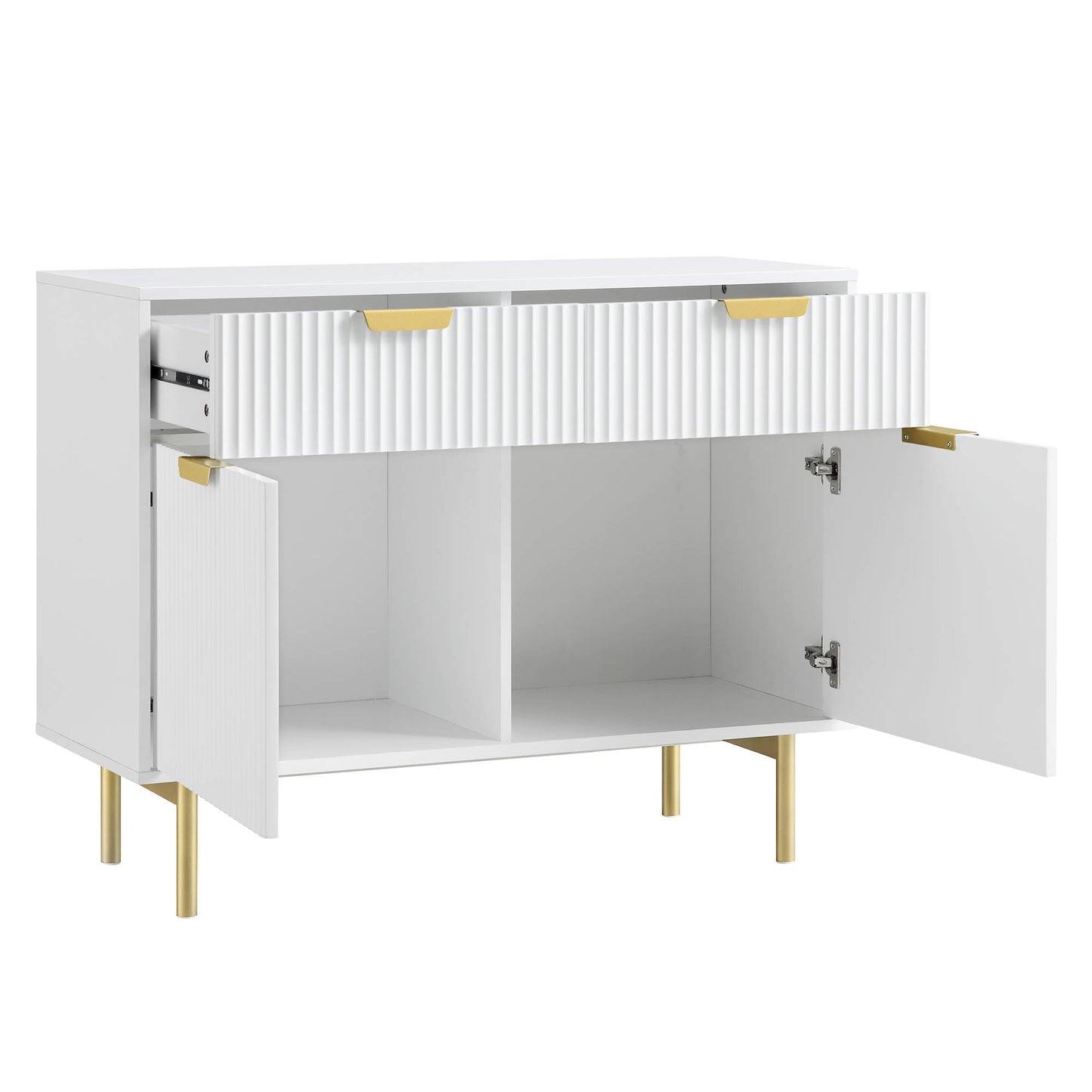 Armoire Richmond striée à 2 portes avec tiroirs, blanc mat