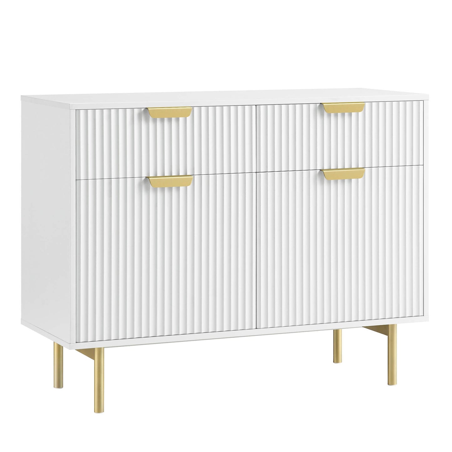 Armoire Richmond striée à 2 portes avec tiroirs, blanc mat