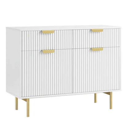 Armoire Richmond striée à 2 portes avec tiroirs, blanc mat