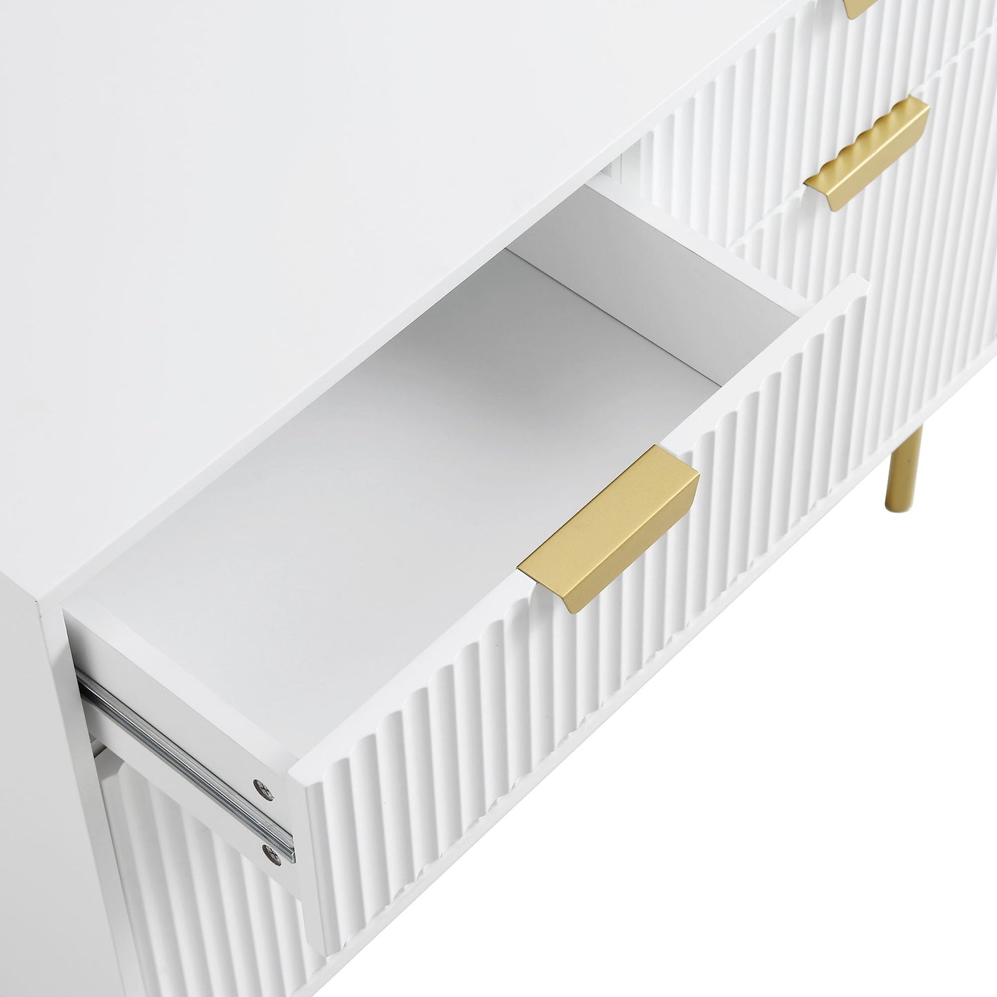 Armoire Richmond striée à 2 portes avec tiroirs, blanc mat
