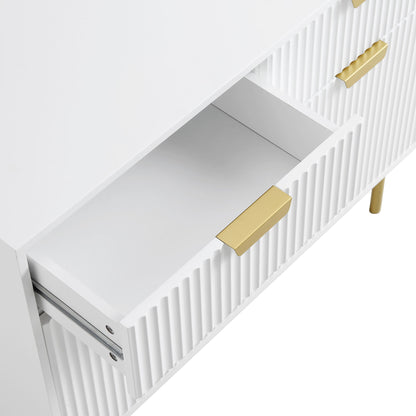Armoire Richmond striée à 2 portes avec tiroirs, blanc mat