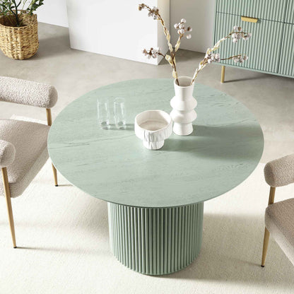 Table à manger ronde Maru en chêne, vert sauge
