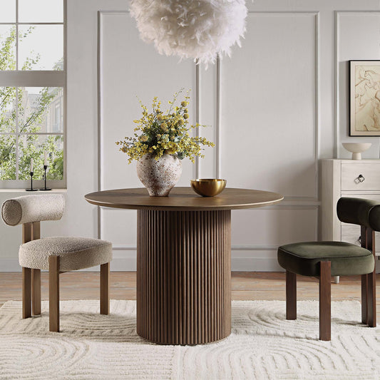 Table à manger ronde sur piédestal en chêne Maru, chêne argenté