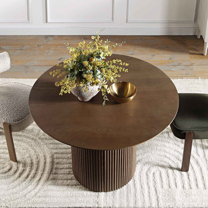 Table à manger ronde sur piédestal en chêne Maru, chêne argenté