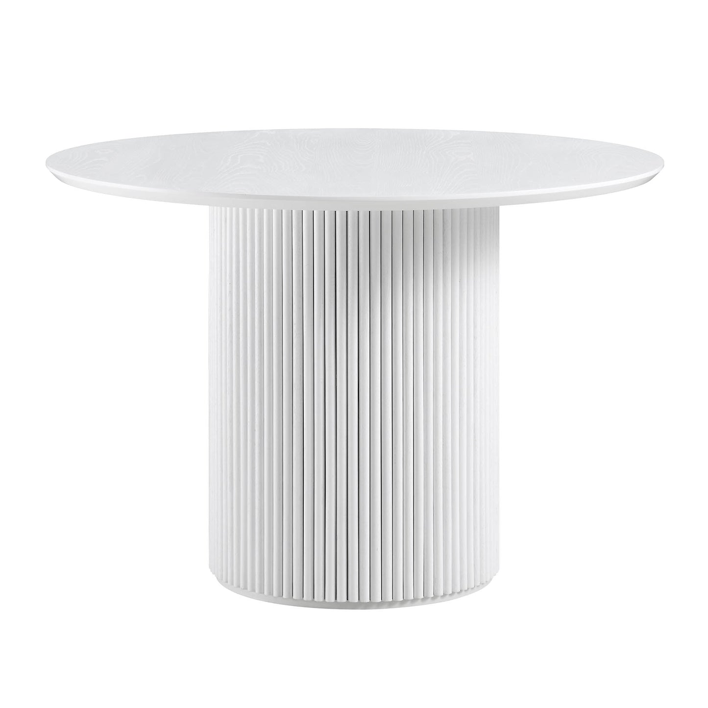 Table à manger ronde Maru en chêne, finition blanc délavé