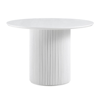 Table à manger ronde Maru en chêne, finition blanc délavé