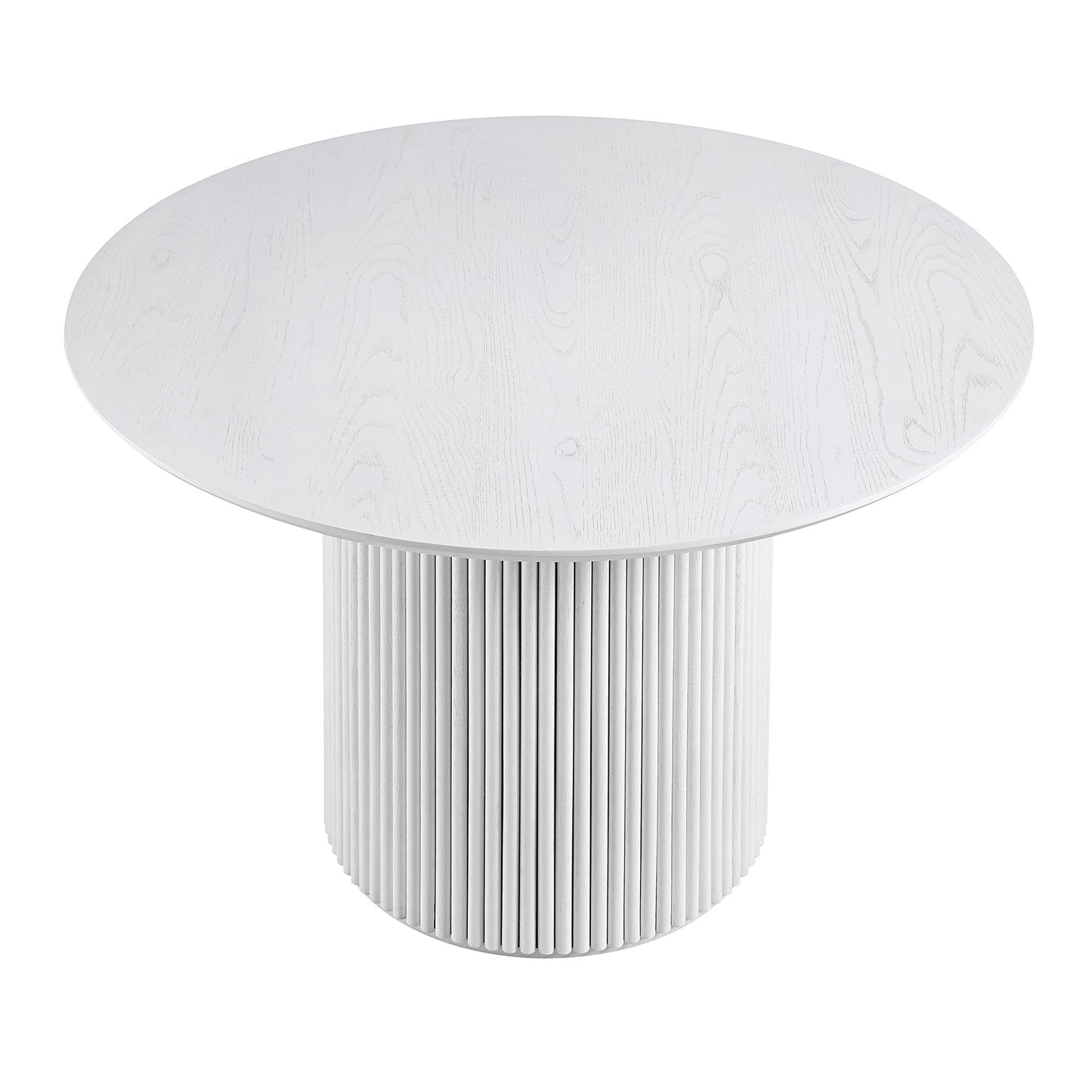 Table à manger ronde Maru en chêne, finition blanc délavé