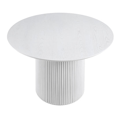 Table à manger ronde Maru en chêne, finition blanc délavé