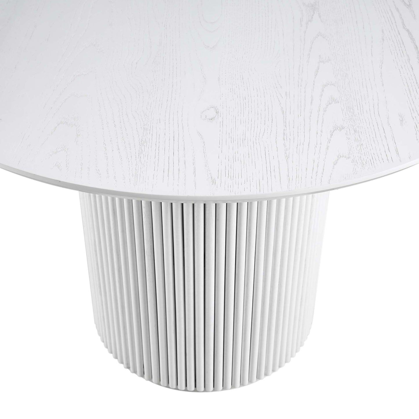 Table à manger ronde Maru en chêne, finition blanc délavé