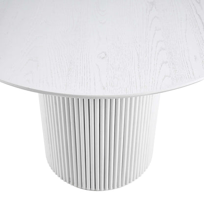 Table à manger ronde Maru en chêne, finition blanc délavé