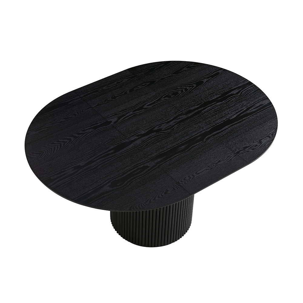 Table à manger ronde extensible Maru 4 à 6 places avec piédestal en chêne, noire