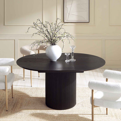 Table à manger ronde extensible Maru 4 à 6 places avec piédestal en chêne, noire