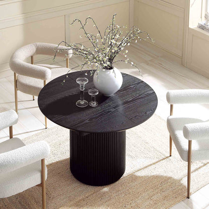 Table à manger ronde extensible Maru 4 à 6 places avec piédestal en chêne, noire