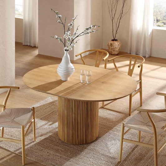 Table à manger ronde extensible Maru 4 à 6 places avec piédestal en chêne
