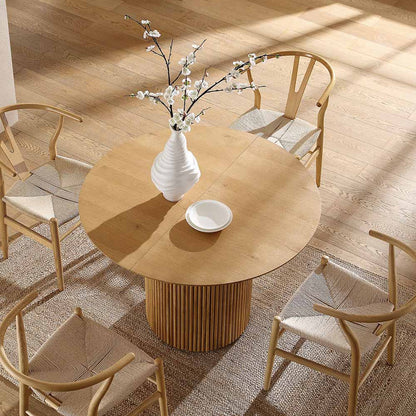 Table à manger ronde extensible Maru 4 à 6 places avec piédestal en chêne