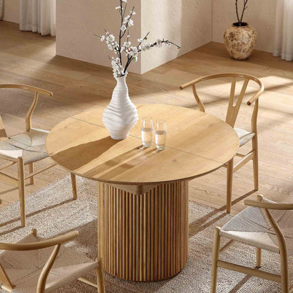 Table à manger ronde extensible Maru 4 à 6 places avec piédestal en chêne
