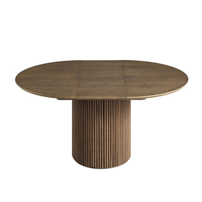 Table à manger ronde extensible Maru 4 à 6 places avec piédestal en chêne, chêne argenté