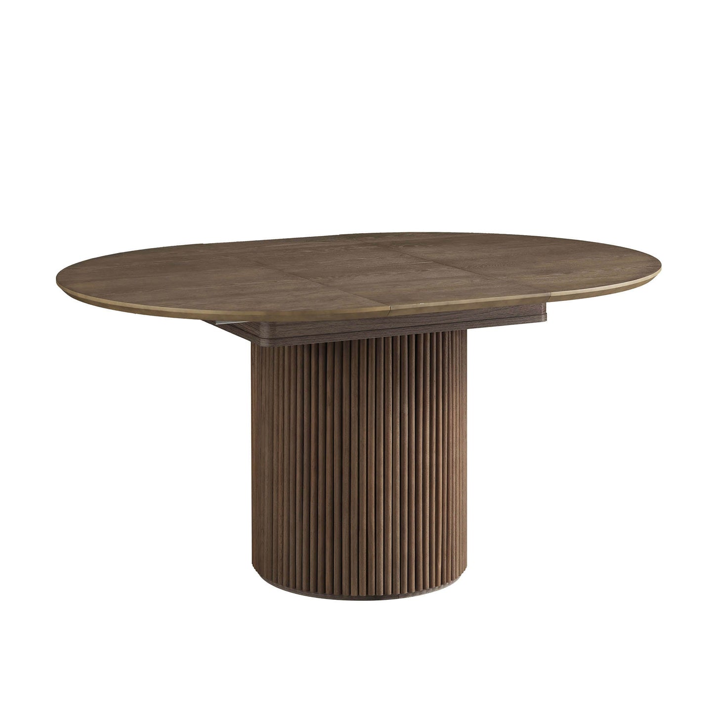 Table à manger ronde extensible Maru 4 à 6 places avec piédestal en chêne, chêne argenté