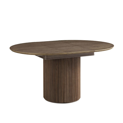 Table à manger ronde extensible Maru 4 à 6 places avec piédestal en chêne, chêne argenté