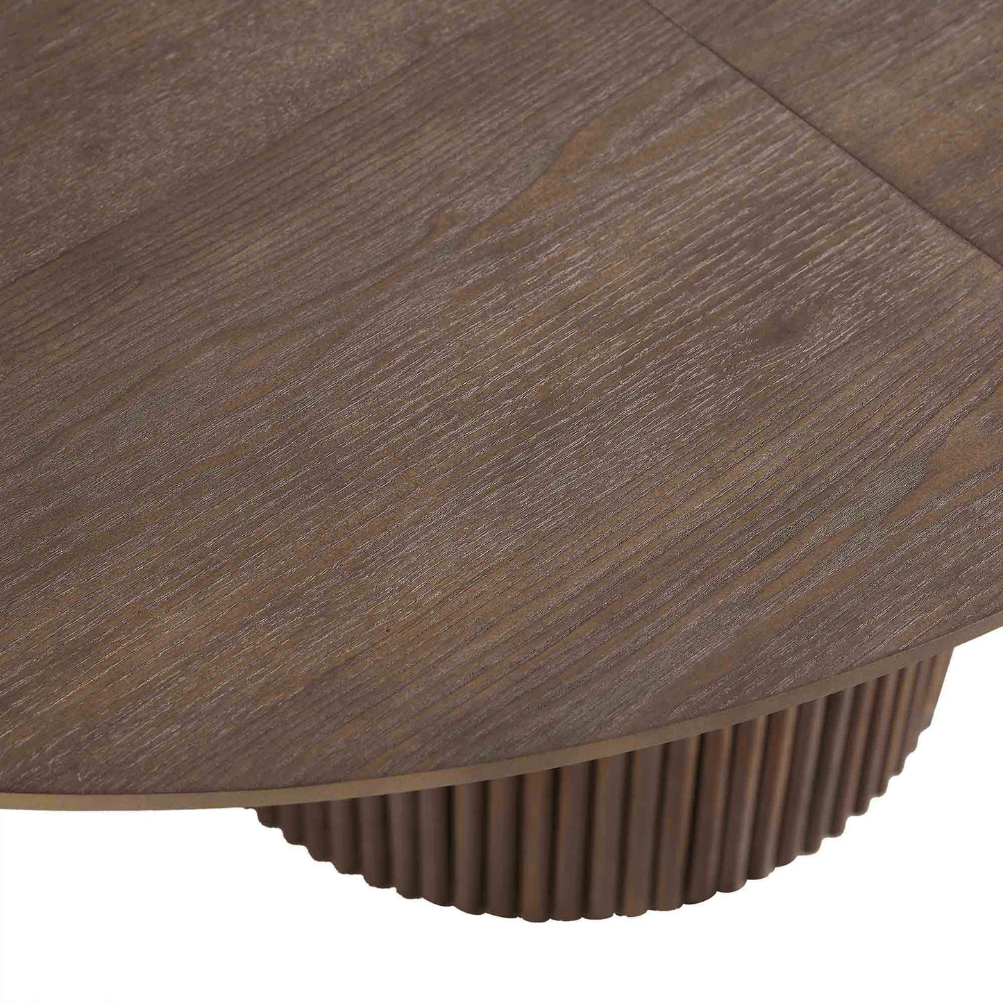 Table à manger ronde extensible Maru 4 à 6 places avec piédestal en chêne, chêne argenté