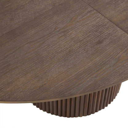 Table à manger ronde extensible Maru 4 à 6 places avec piédestal en chêne, chêne argenté