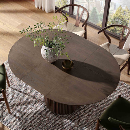 Table à manger ronde extensible Maru 4 à 6 places avec piédestal en chêne, chêne argenté