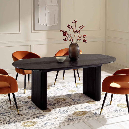 Table à manger ovale extensible Maru 6 à 8 places avec piédestal en chêne, noire