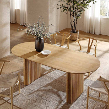 Table à manger ovale extensible Maru 6-8 places avec piédestal en chêne, chêne